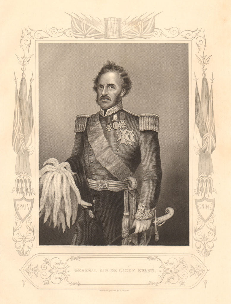 CRIMEAN WAR. General Sir George de Lacey Evans 1860 old antique print picture